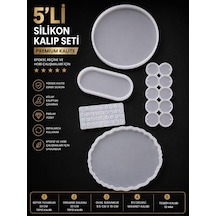 5'li Premium Silikon Kalıp Seti Epoksi Reçine Tepsi, Magnet Ve Tesbih Kalıbı Genel