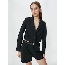 Koton Crop Blazer Ceket Düğmeli Dikiş Detaylı Siyah 4sak50045uw 4SAK50045UW999 Siyah