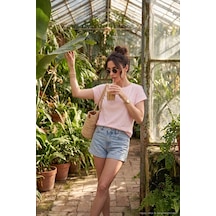 Lela Pamuklu Rahat Kalıp Bisiklet Yaka T Shirt Bayan T Shirt 5866955 Pembe