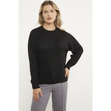 Sementa Petek Desenli Oversize Triko Kazak - Siyah 001