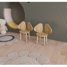 Çocuk Sandalyesi Çocuk Oturağı Fil Kulaklı Ahşap MDF Sandalye Montessori Sandalye 2 Lİ Kahverengi