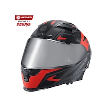 Scoyco FF-871 Gri Camlı Debris Güneş Vizörlü Kapalı Kask Mat Kırmızı - Siyah