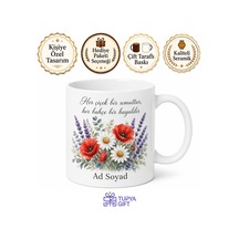Bahçe Çiçekleri Temalı Baskılı Kupa Bardak Hediye Porselen Mug Beyaz / Çok Renkli