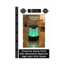 Premium Kamp Parti Ofis Bluetooth Hoparlör Rgb Işıklı D15 Siyah