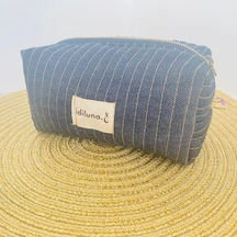 İdiluna Lacivert Denim Kapitoneli Ve Astarlı Şık Makyaj Çantası