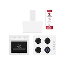 Carino 4 Fonksiyon Mekanik Beyaz Power Turbo 3'lü Cam Ocaklı Ankastre Set Fırın+Ocak+Davlumbaz