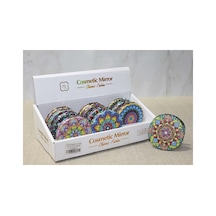 Taşlı Yuvarlak El Aynası 7x7 Cm İnce Tasarım Dekoratif Cep Aynası Sarı