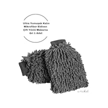 Ultra Yumuşak Mikrofiber Yıkama Eldiveni - Çift Yönlü Makarna Gri 1 Adet