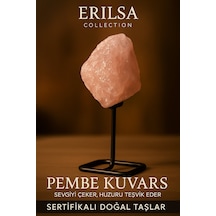 Sertifikalı Doğal Ham Pembe Kuvars Taşı Standlı Obje Sevgi, Şefkat Ve Kalp Şifası Taşı