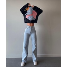 Lavajeans Lavajeans Salaş Paça Buz Kar Yıkama Yüksek Bel Esnek Jean Buz Yıkama Buz Mavi
