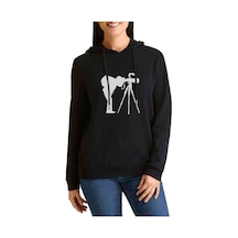 Silhouette Photography Baskılı Siyah Kadın Kapşonlu Sweatshirt