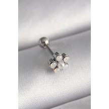 316l Çelik Gümüş Renk Zirkon Taşlı Çiçek Model Tragus Piercing 5886 Çok Renkli