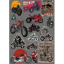 Motorcu Sticker 5 15 Parça Telefon, Tablet, Defter, Laptop Sticker