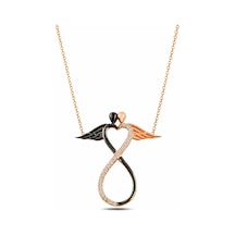 Çekirdekjewelry Kalp Detaylı Sonsuzluk Kolye Siyah & Rose Tasarım 925 Ayar Gümüş Sarı