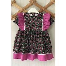 Su Taşı Detaylı Fırfırlı Çiçekli Poplin Kız Çocuk Bebek Elbise 001
