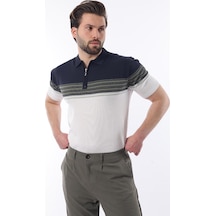 Madmext Lacivert Fermuarlı Polo Yaka Desenli Erkek T-shirt E7296 Lacivert