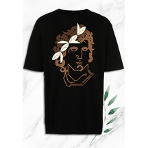 Flood Of Style Unisex Siyah Oversize Mitoloji Büyük Iskender Heykel Baskılı Tişört