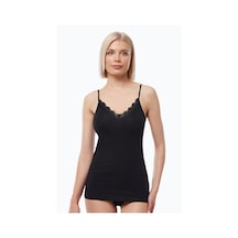 Malabadi Kadın Siyah Ince Askılı Çift Yönlü Dantelli Modal Atlet 1045 Siyah