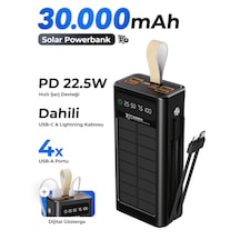 7go Gpw-09 30000mah Güneş Enerjili Powerbank Pd 22.5w Hızlı Şarj Dahili Type-c & Lightning Kablo Siyah
