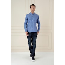 Efor Gk 748 Slim Fit Koyu Mavi Klasik Gömlek Mavi