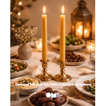 Ramazan Sofraları İçin %100 Doğal Balmumu Mum-2'li Şamdan Sarı