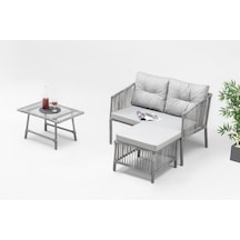 Icon Dinlenme Seti Bahçe ve Balkon Mobilyası Takımı (2'li+Sehpa+puf) Gri
