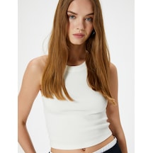 Koton Crop Basic Halter Yaka Atlet Ribanalı Pamuklu Slim Fit Ekru 4sal30331ık Ekru