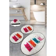 Baby Cats Djt 3 Lü Set Banyo Halısı Paspas Klozet Takımı Çok Renkli