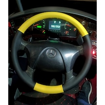 Dikişli Direksiyon Kılıfı Siyah / Sarı Deri Siyah Dikişli Mercedes Otobüs Kamyon Bu Direksiyon Renkli