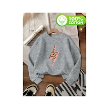 Herkesemoda Lıghtnıng Desen Detaylı Bisiklet Yaka İçi Polarlı Sweatshirt Gri