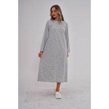 Mecit Pijama Mecit 6154 Gri Kadın Çiçek Desenli Büyük Beden Gecelik