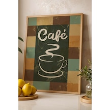 Retro Café Sanatsal Tasarım Çerçeveli Tablo - Vintage Kahve Köşesi Duvar Dekoru Kayın