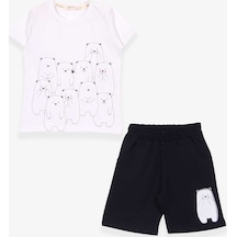 Breeze Erkek Bebek Şortlu Takım Kutup Ayıcık Baskılı Beyaz (9 Ay-3 Yaş)