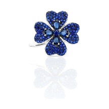 Oya Silver Lacivert Safir Zirkon Taşlı Yonca Gümüş Broş 2.5x2.5 Cm Oysy243