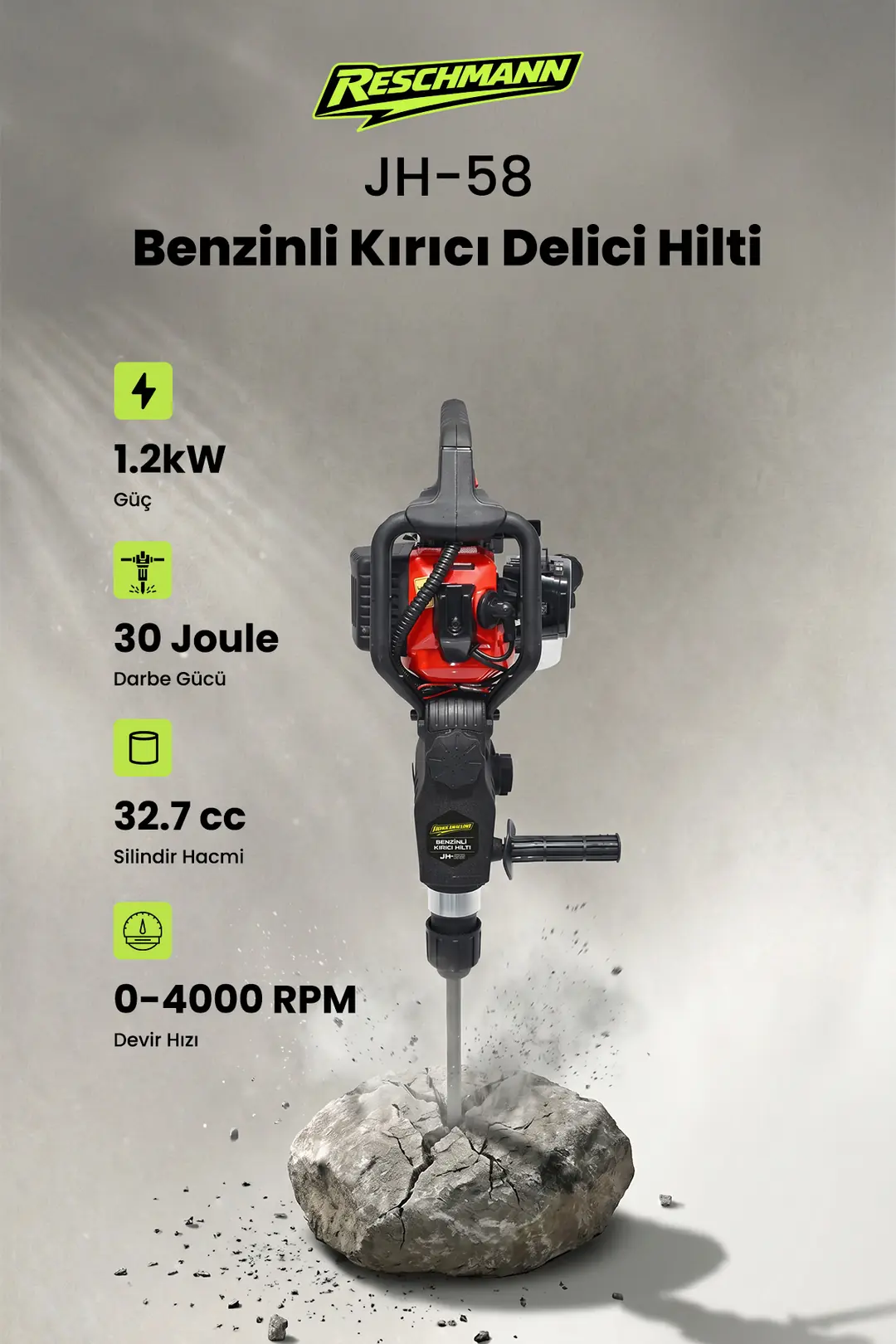 Reschmann R-JH-58 32.7CC 30J 028-RE0031 Sds Plus Profesyonel Benzinli Kırıcı Delici Hilti