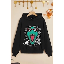 Uyguntarz Çocuk T - Rex Baskılı Sweatshirt Siyah