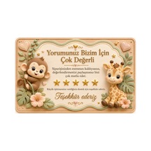 Papelia Sevimli Hayvanlar Temalı Thank You Kartı Müşteri Yorum Kartı 8x5 Cm - Haki - 145