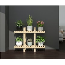 Doğal Köknar Ahşap 2 Katlı Dekoratif Çiçeklik - 100x100 Cm Derinlik 25 Cm Büyük Boy Saksı Standı Bej