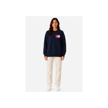 Herkesemoda Renkli Puzzle Baskı Detaylı Şardonlu 2 İplik Bisiklet Yaka Sweatshirt Lacivert