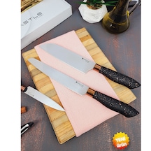 Black Copper Serisi 3 Lü Mutfak Bıçak Seti Santaku-ekmek-sebze