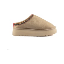 Perth Asimetrik Ağızlı Kadın Nakış Detaylı Kürk Slipper Bej