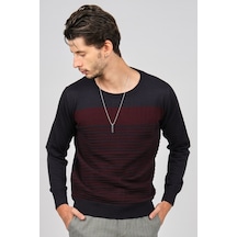 Desen Triko Erkek Bisiklet Yaka Desenli Yün Kazak 0249639 Laciver Lacivert