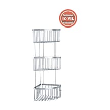 Çelik Banyo Derin Şampuanlık Paslanmaz Pirinç 3'lü 19x19 Cm Şampuanlık Köşe Süngerlik Krom
