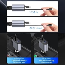 Araç Çekilebilir Araç Şarj Cihazı 2 Usb Bağlantı Noktası Desteği 120w Süper Hızlı Şarj Flaş Şarj 4'ü 1 Arada Çakmak, A