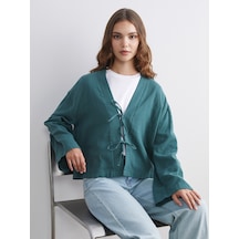 Lcw Modest Yeşil V Yaka Oversize Müslin Kadın Kimono