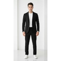 Pike Kumaş Jogger Pantolonlu Erkek Takım Elbise Torba Cepli Tek Düğme Slim Fit Kombin Siyah Pike Kumaş Jogger Pantolonlu Erkek Takım Elbise Torba Cepli Tek Düğme Slim Fit Kombin Siyah