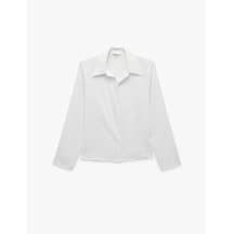 Koton Slim Fit Kaçık Yaka Uzun Kollu Saten Gömlek Kırık Beyaz 7wak60064pw Ekru