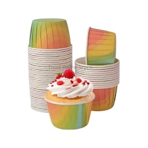 50'li Gökkuşağı Muffin Kek Kalıbı, Kek Kapsülü Cupcake Kalıbı, Airfryer Uyumlu .