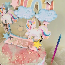 Unicorn Gökkuşağı Temalı Kız Çocuk Doğum Günü Pasta Süsü