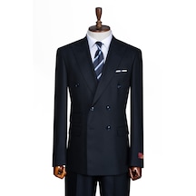 İlayda Emir Luxury, İtalyan Kesim, Slim Fit, Kruvaze, Çizgili, Erkek Takım Elbise Antrasit - Lacivert